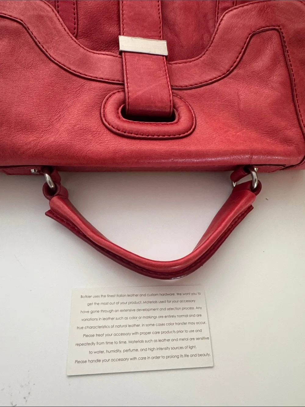 BOTKIER Charlotte Red Lambskin Leather Satchel Shoulder Bag Silver Hardware EUC